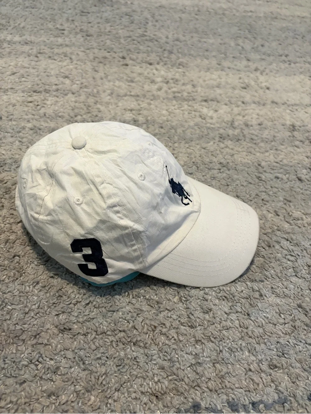 Polo Ralph Lauren Big Pony #3 Baseball Cap White Navy Blue Strapback Dad Hat
